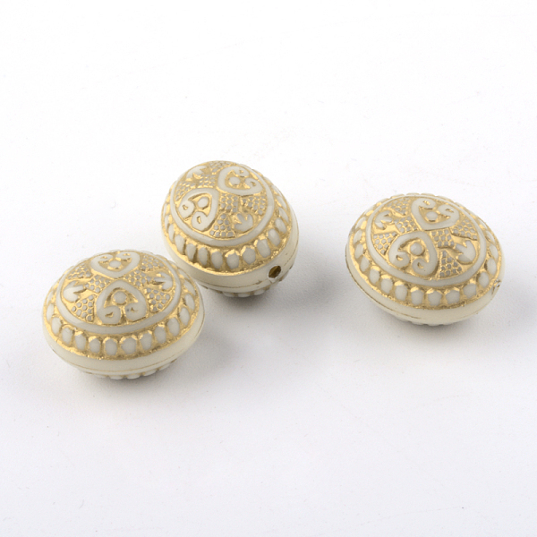 

PandaHall Oval Plating Acrylic Beads, Golden Metal Enlaced, Beige, 16x13x12mm, Hole: 1mm, about 345pcs/500g Acrylic Oval Yellow
