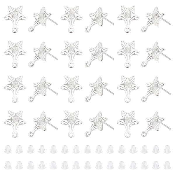 

PandaHall Unicraftale Star 201 Stainless Steel Stud Earring Findings, with Horizontal Loop and 316 Stainless Steel Pin, Plastic Ear Nuts...