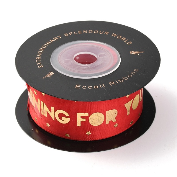

PandaHall Polyester Ribbons, with Single Face Golden Hot Stamping, for DIY Gift Packing, Flower Packaging, Word, 1 inch(25mm), 10 yards/roll...