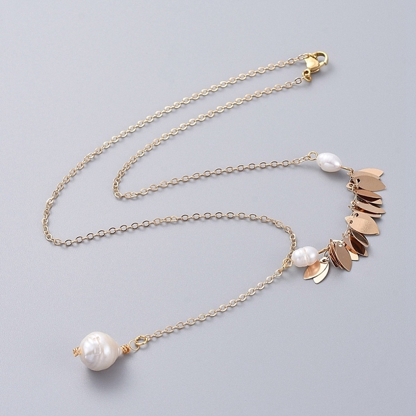 

PandaHall Single Pearl Pendant Necklaces, with Brass Cable Chain and Oval Handmade Brass Chains, Natural Cultured Freshwater Pearl, Golden...