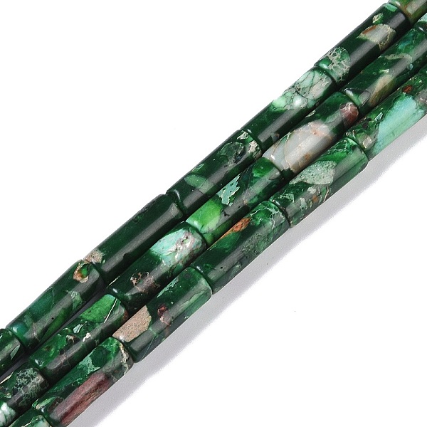 

PandaHall Dyed Synthetic Imperial Jasper Beads Strands, Column, Dark Green, 17x6mm, Hole: 1.5mm, about 24pcs/strand, 16.14''(41cm) Imperial...