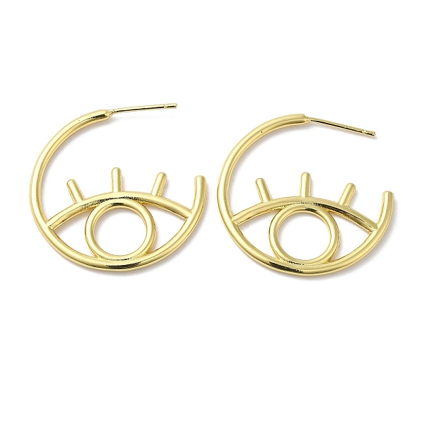 

PandaHall Rack Plating Brass Hollow Eye Stud Earrings, Lead Free & Cadmium Free, Real 18K Gold Plated, 30x2mm, Pin: 0.7mm Brass Eye