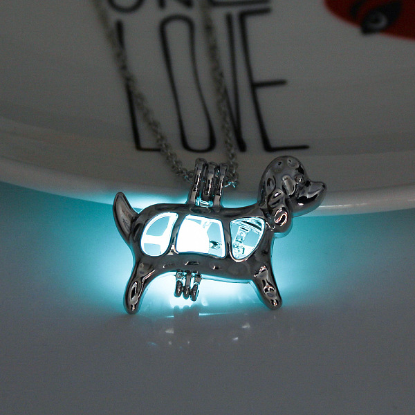 

PandaHall Alloy Dog Cage Pendant Necklace with Synthetic Luminaries Stone, Glow In The Dark Jewelry for Women, Cyan, 17.72 inch(45cm) Alloy...