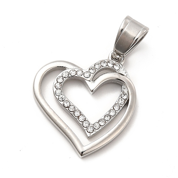 

PandaHall 304 Stainless Steel Pendants, with Crystal Rhinestone, Bouble Heart Charms, Stainless Steel Color, 23x21x2.5mm, Hole: 7x4.5mm..., Clear