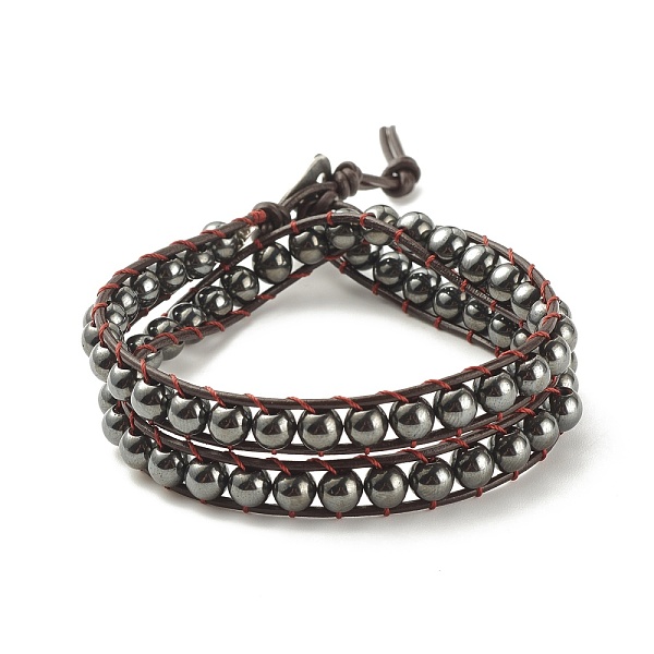 

PandaHall Round Synthetic Hematite Braided Wrap Bracelet, Gemstone Two Loops Bracelet for Women, 17-3/8 inch(44cm) Hematite