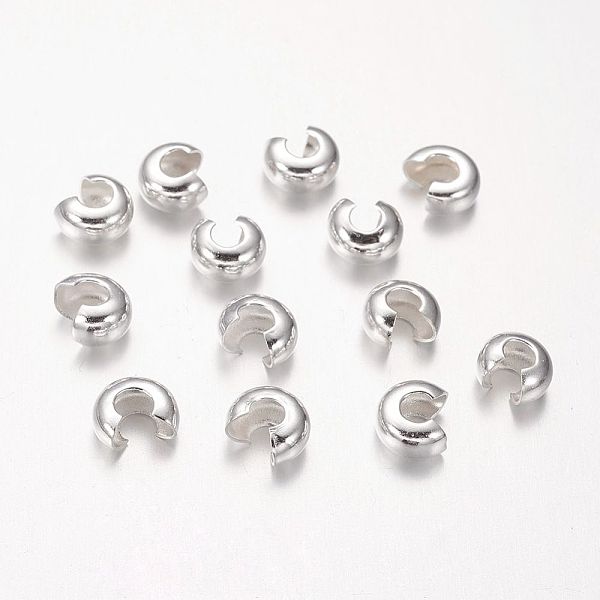 

PandaHall Brass Crimp Beads Covers, Nickel Free, Silver Color Plated, Size: About 5mm In Diameter, Hole: 1.5~1.8mm Brass