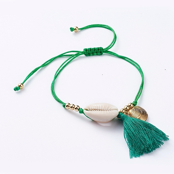 

PandaHall Braided Bracelets, with Cotton Thread Tassel Pendants, Natural Cowrie Shell Beads, 304 Stainless Steel Pendants, Brass Beads and...