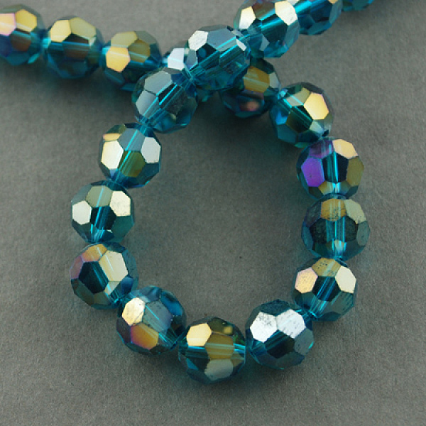 PandaHall Electroplate Glass Beads Strands, AB Color Plated, Faceted(32 Facets), Round, Teal, 4mm, Hole: 0.5mm, about 100pcs/strand, 14.2...