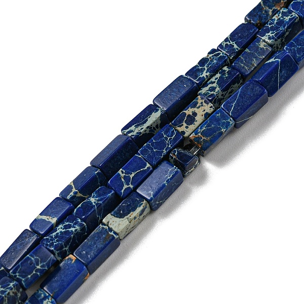

PandaHall Natural Imperial Jasper Beads Strands, Dyed, Rectangle, Blue, 6.3~6.8x3~3.5x3~3.5mm, Hole: 0.8mm, about 59pcs/strand, 14.96~15.28...