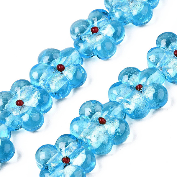

PandaHall Handmade Silver Foil Lampwork Beads Strands, Flower, Deep Sky Blue, 22~23x23x9~10mm, Hole: 1.2mm, about 20pcs/strand, 16.54...