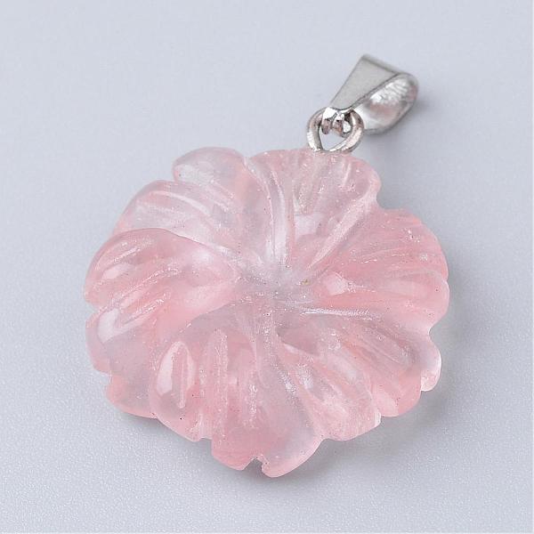 

PandaHall Cherry Quartz Glass Pendants, with Brass Findings, Flower, 20~22x17~19x5~6mm, Hole: 2x6mm Cherry Quartz Glass Flower
