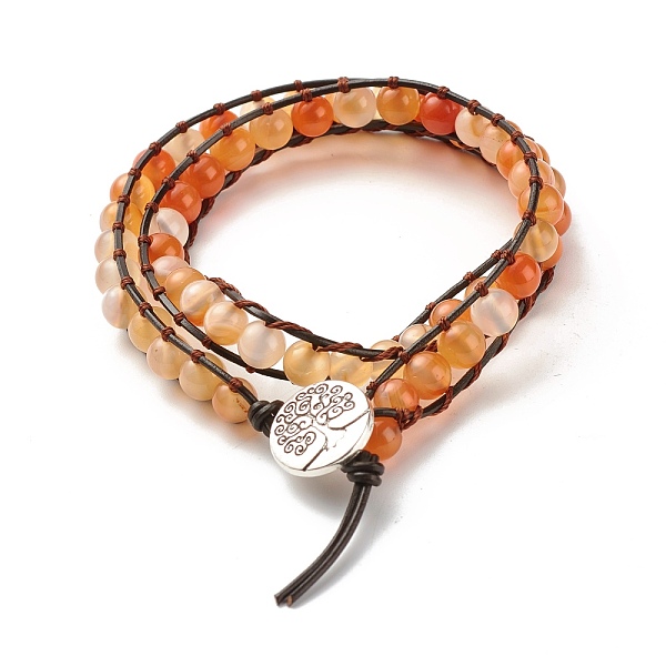 Natural Carnelian Round Beads 2 Raw Wrap Bracelet