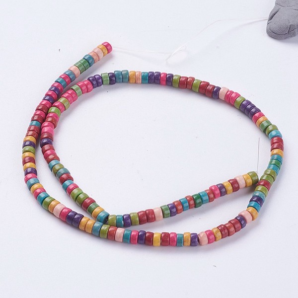 

PandaHall Synthetic Turquoise Beads Strands, Heishi Beads, Flat Round/Disc, Dyed, Colorful, 4.5x2.5mm, Hole: 1mm, about 162pcs/strand, 14.96..., Multicolor
