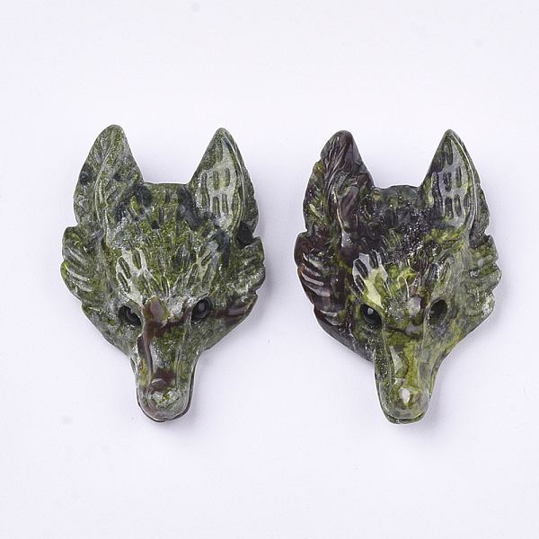 

PandaHall Natural Dragon Blood Jasper Pendants, Wolf Head, 37~42x25~30x10~13mm, Hole: 2mm Dragon Blood Other Animal