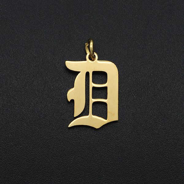 

PandaHall 201 Stainless Steel Pendants, with Jump Ring, Old English, Letter, Laser Cut, Golden, Letter.D, 16.5x11x1mm, Hole: 3mm 201...