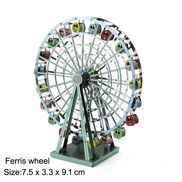 PandaHall DIY Iron 3D Puzzle Kits, Buildings Assembled Model, for Child, Ferris Wheel Pattern, 75x33x91mm Iron Ferris Wheel