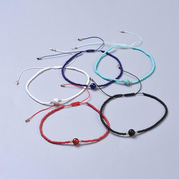 

PandaHall Nylon Thread Braided Anklets, with Natural/Synthetic Gemstone Beads and Glass Seed Beads, 2-1/4 inch~3-3/8 inch(5.7~8.5cm) Mixed..., Multicolor