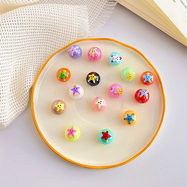 

PandaHall Opaque Acrylic Bead, Round with Star, Mixed Color, 16mm Acrylic Round Multicolor