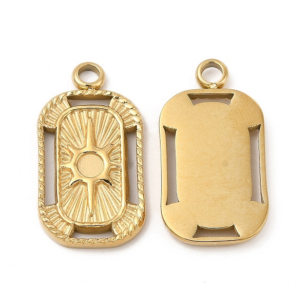 

PandaHall Ion Plating(IP) 304 Stainless Steel Pendant Cabochon Settings, Rectangle with Sun Pattern, Real 14K Gold Plated, Tray: 3mm...