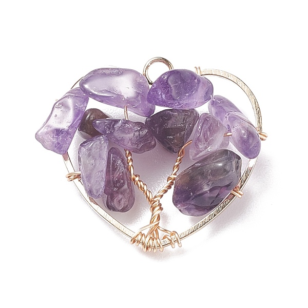 

PandaHall Natural Amethyst Pendants, with Copper Findings and Brass Findings, Heart & Tree, 25.5x27x8mm, Hole: 2.6mm Amethyst Heart