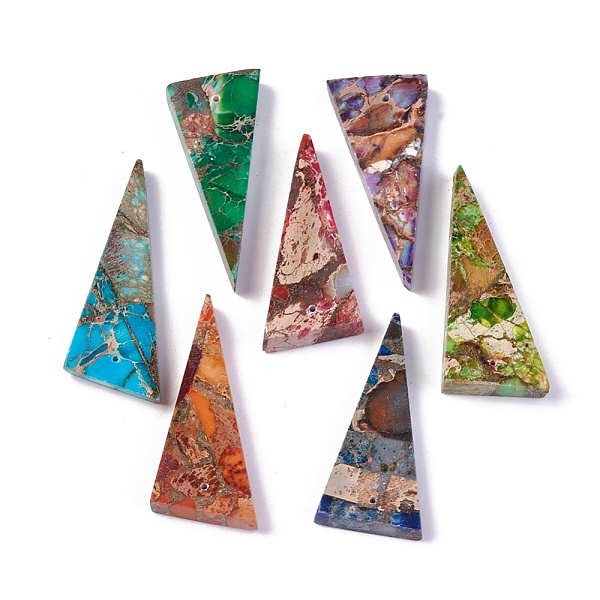 

PandaHall Synthetic Regalite/Imperial Jasper/Sea Sediment Jasper Pendants, Dyed, Triangle, Mixed Color, 35~38.3x16.3~16.8x4~6mm, Hole..., Multicolor