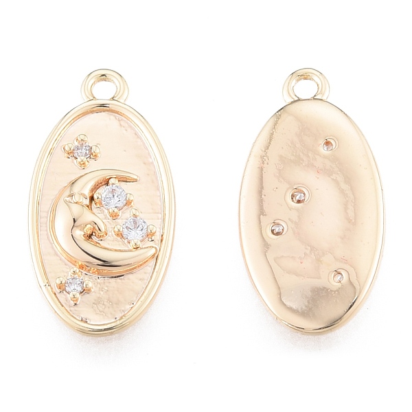 

PandaHall Brass Micro Pave Clear Cubic Zirconia Pendants, Cadmium Free & Nickel Free & Lead Free, Oval with Moon, Real 18K Gold Plated...