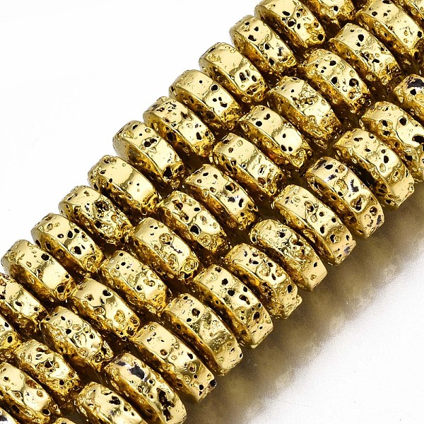 

PandaHall Electroplated Natural Lava Rock Beads Strands, Heishi Beads, Flat Round/Disc, Bumpy, Golden Plated, 8x4mm, Hole: 1.2mm, about...