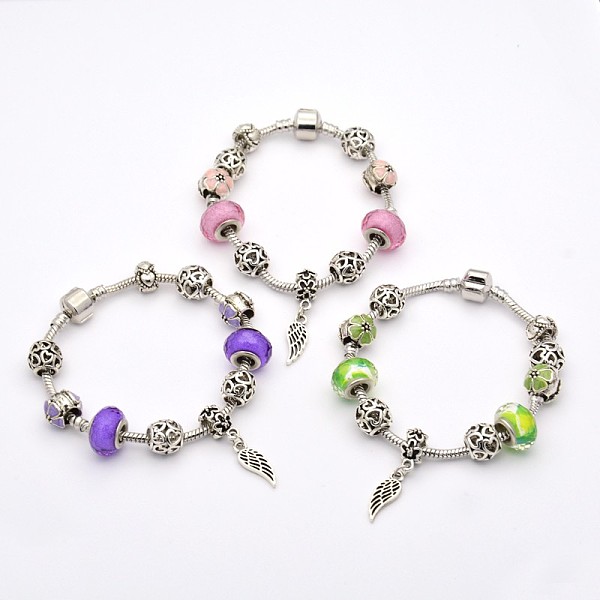 

PandaHall Wing Alloy European Style Beads Bracelets, Resin Beads, with Rack Plating Brass Chain and Findings, 190x3mm, Mixed Color, 190x3mm..., Multicolor