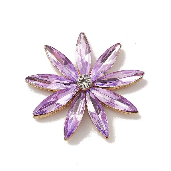 

PandaHall Alloy Cabochons, with Glass Rhinestone, Ligh Gold, Flower, Lilac, 32x5.5mm Alloy Flower Purple