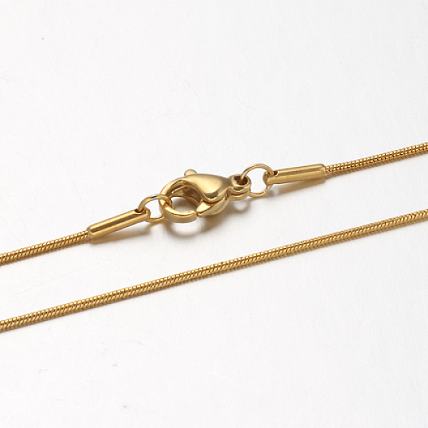 

PandaHall 304 Stainless Steel Snake Chains Necklaces, with Lobster Claw Clasps, Golden, 17.7 inch(45cm) 304 Stainless Steel
