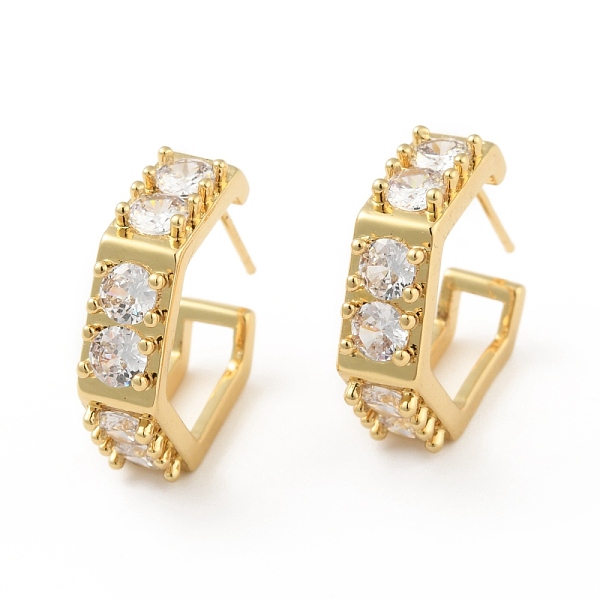 

PandaHall Clear Cubic Zirconia Hexagon Stud Earrings, Rack Plating Brass Half Hoop Earrings for Women, Cadmium Free & Lead Free, Real 18K...