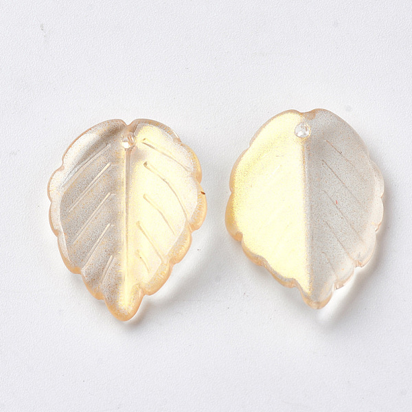 

PandaHall Transparent Spray Painted Glass Pendants, with Glitter Powder, Leaf, Gold, 23.5x17x4.5mm, Hole: 1.2mm Glass Leaf Gold
