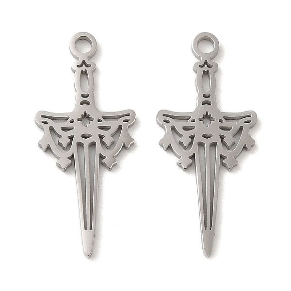 

PandaHall 304 Stainless Steel Pendants, Laser Cut, Sword Charm, Stainless Steel Color, 23x10x1mm, Hole: 1.6mm 304 Stainless Steel Others