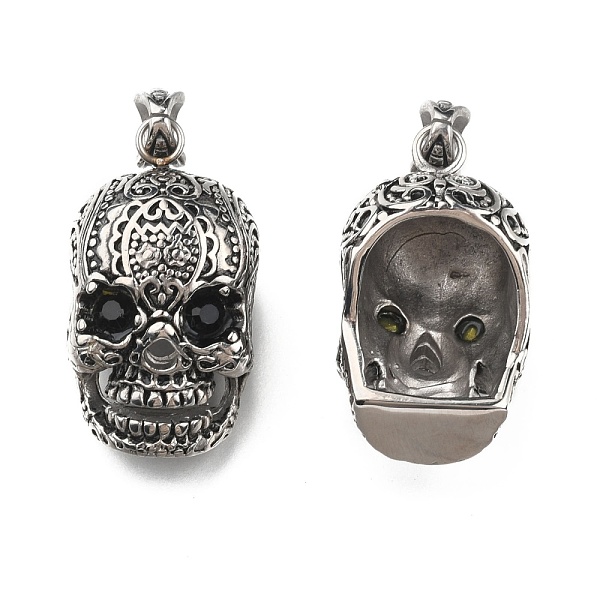 

PandaHall Retro Men's Halloween Jewelry 304 Stainless Steel Big Skull Pendants, with Rhinestones, Antique Silver, 50x23x26mm, Hole: 9x5mm..., Black