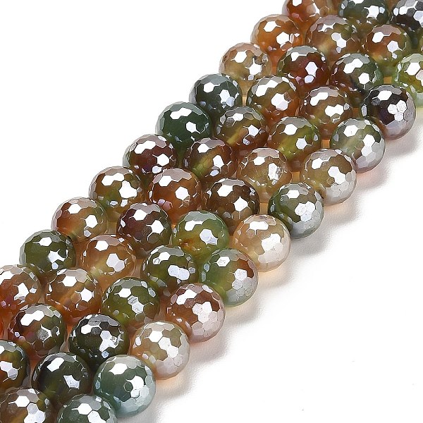 

PandaHall Electroplated Natural Agate Round Beads Strands, Dyed & Heated, Faceted(128 Facets), Olive Drab, 10mm, Hole: 1.4mm, about...