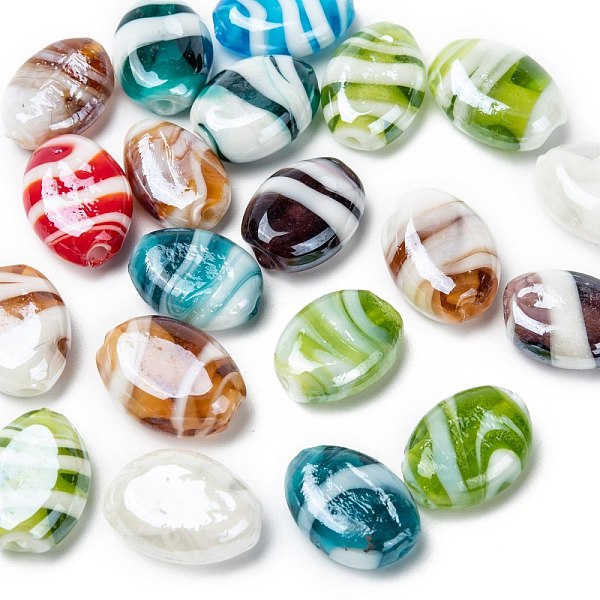 

PandaHall Handmade Lampwork Beads, Pearlized, Oval, Mixed Color, 18x14x8mm, Hole: 2mm Lampwork Oval Multicolor