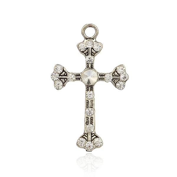 

PandaHall Tibetan Style Alloy Rhinestone Pendants, Latin Cross Fleuree, Antique Silver, Crystal, 49.5x30x5mm, Hole: 4mm Alloy+Rhinestone..., Clear