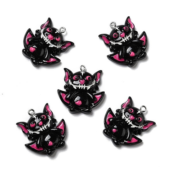 

PandaHall Halloween Opaque Resin Pendants, with Platinum Tone Iron Loops, Bat, Black, 29x27x8mm, Hole: 2mm Resin Bat Black