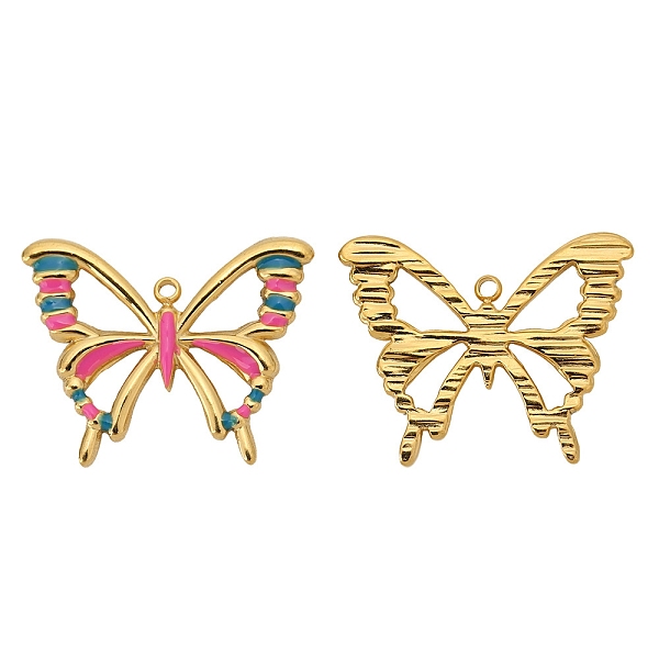 

PandaHall Stainless Steel Pendants, with Enamel, Golden, Butterfly Charm, Hot Pink, 25x20mm, Hole: 1.5mm Stainless Steel+Enamel Butterfly
