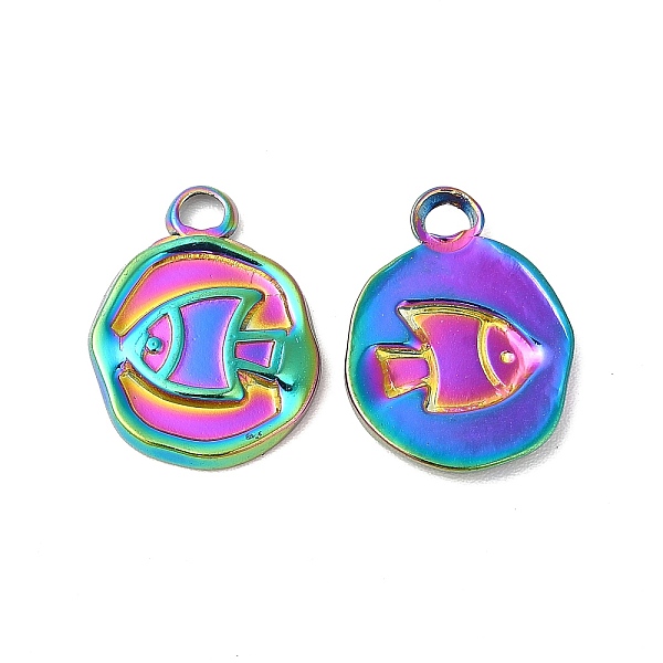 

PandaHall Ion Plating(IP) 304 Stainless Steel Pendants, Fish Charms, Rainbow Color, 16.5x12.5x2mm, Hole: 2.5mm 304 Stainless Steel Fish