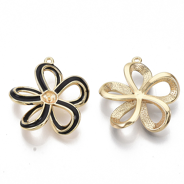 

PandaHall Golden Plated Alloy Peg Bails Pendants, with Enamel, Flower, Black, 21.5x20.5x5mm, Hole: 1mm, Pin: 0.7mm Alloy Black