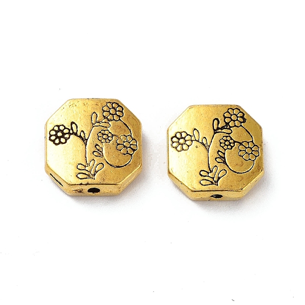 

PandaHall Tibetan Style Alloy Beads, Cadmium Free & Lead Free, Hexagon with Flower, Antique Golden, 11x11x3.5mm, Hole: 1.4mm, about...