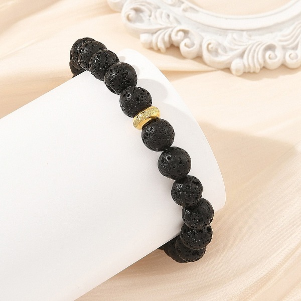 Bracelets extensibles en perles rondes de pierre de lave naturelle de 8.5 mm pour femmes