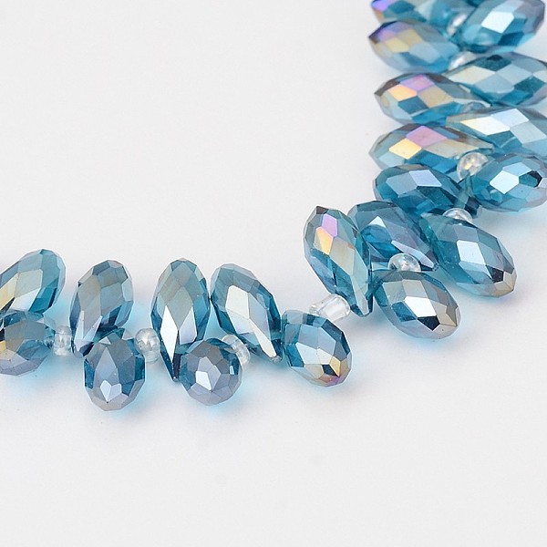 

PandaHall Electroplate Glass Beads Strands, Top Drilled Beads, Faceted Teardrop, AB Color Plated, Steel Blue, 12~13x6mm, Hole: 1mm, about...