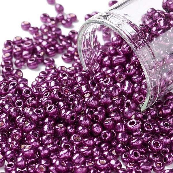 

PandaHall 8/0 Glass Seed Beads, Metallic Colours Style, Round, Dark Orchid, 8/0, 3mm, Hole: 1mm, about 10000pcs/pound Glass