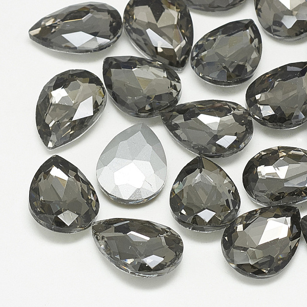 PandaHall Pointed Back Glass Rhinestone Cabochons, Back Plated, Faceted, teardrop, Black Diamond, 6x4x2.5mm Glass Rhinestone Teardrop Black