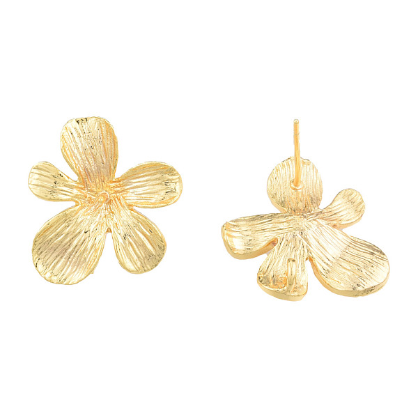 

PandaHall Brass Stud Earring Findings, For Half Drilled Beads and with Vertical Loops, Flower, Nickel Free, Golden, 18x17mm, Hole: 1.4mm...