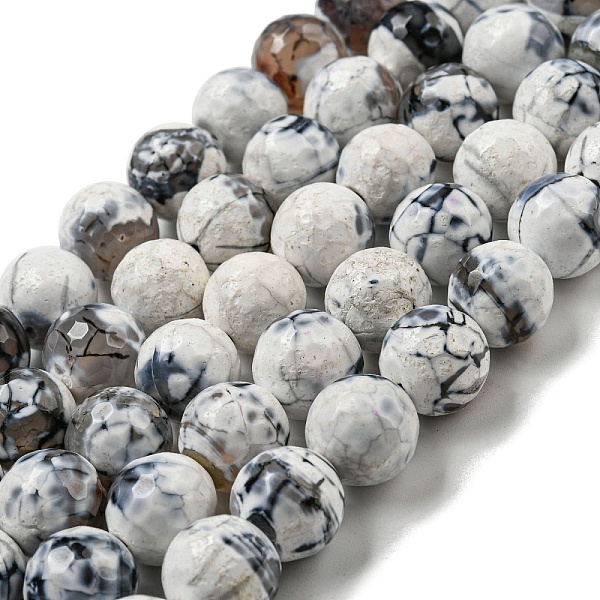 

PandaHall Faceted Natural Fire Crackle Agate Beads Strands, Round, Dyed & Heated, WhiteSmoke, 12mm, Hole: 1.6mm, about 31pcs/strand, 14.76''..., White