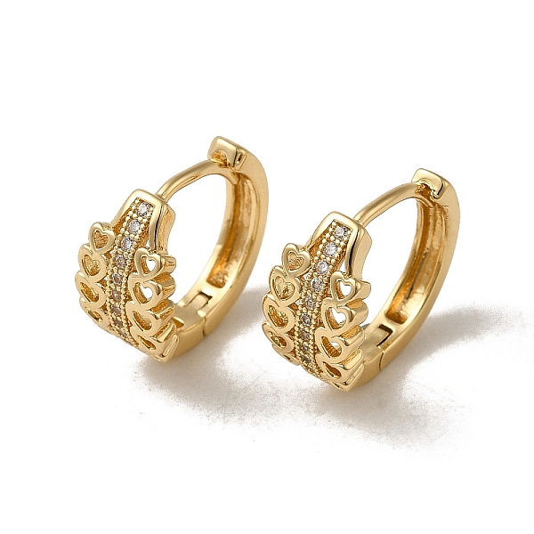 

PandaHall Brass Micro Pave Cubic Zirconia Hoop Earring, Heart, Light Gold, 15x8mm Brass Heart Clear
