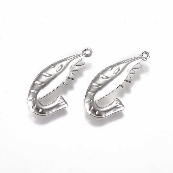 

PandaHall 304 Stainless Steel Pendants, Shrimp, Stainless Steel Color, 27.5x14x4mm, Hole: 1.2mm 304 Stainless Steel Other Animal